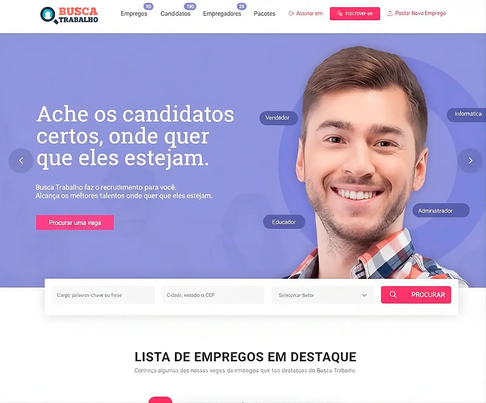 Página inicial do site Buscatrabalho, plataforma de vagas de emprego e cadastro de currículos para conectar empresas e candidatos.