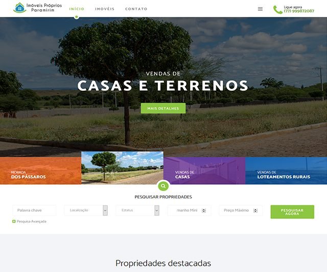 Site de corretor de imóveis com venda de casas e lotes em Paramirim BA