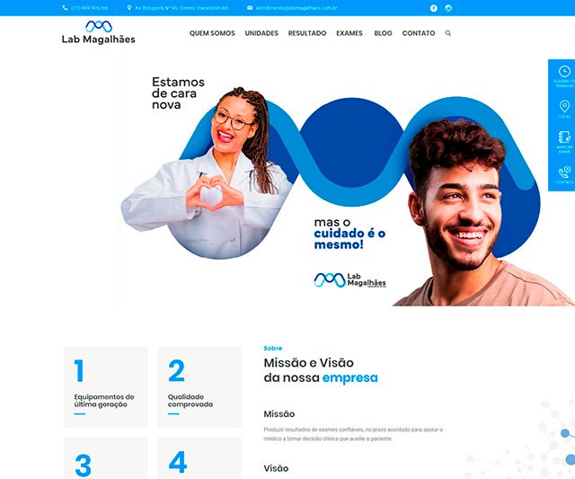 Site do Laboratório Magalhães com agendamento e resultados de exames em Paramirim BA