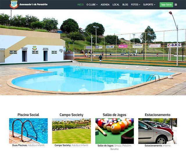Site do Clube Senior's com área de lazer, piscinas e campo de futebol em Paramirim BA