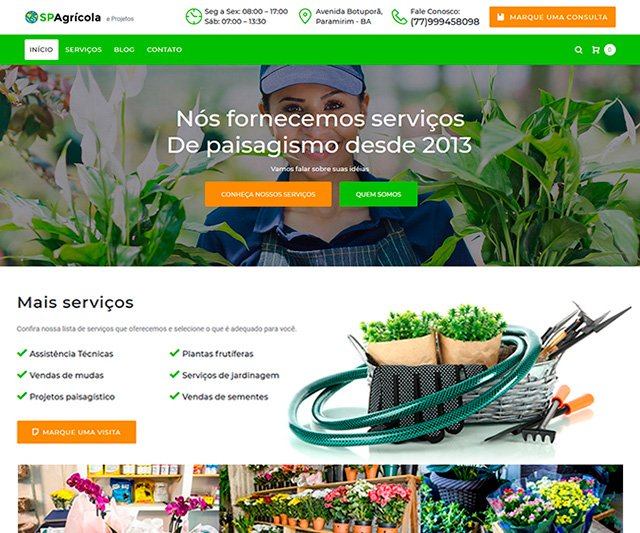 Site da SP Agrícola com venda de produtos agrícolas e jardinagem em Paramirim BA