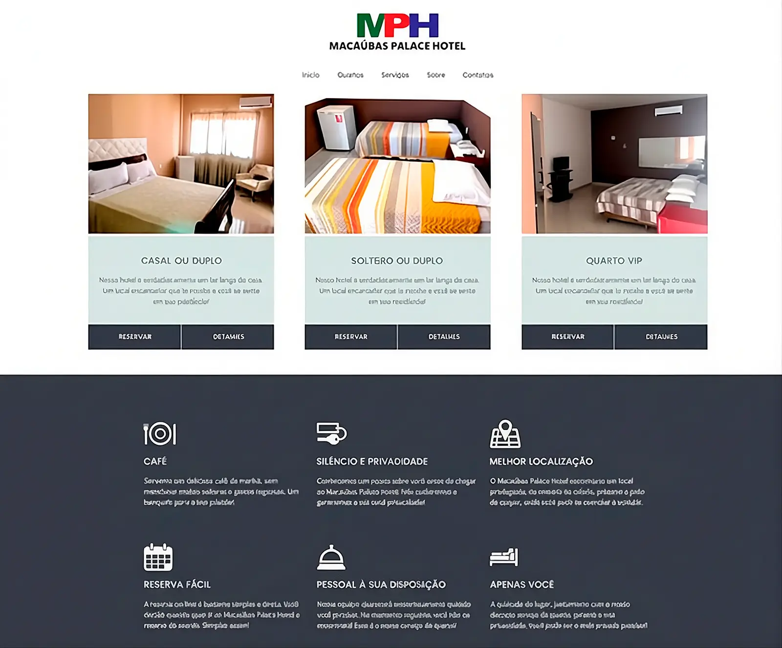 Página inicial do site Hotel Palace Macaúbas, hotel com reservas online, piscina, academia e quadra esportiva em Macaúbas BA.
