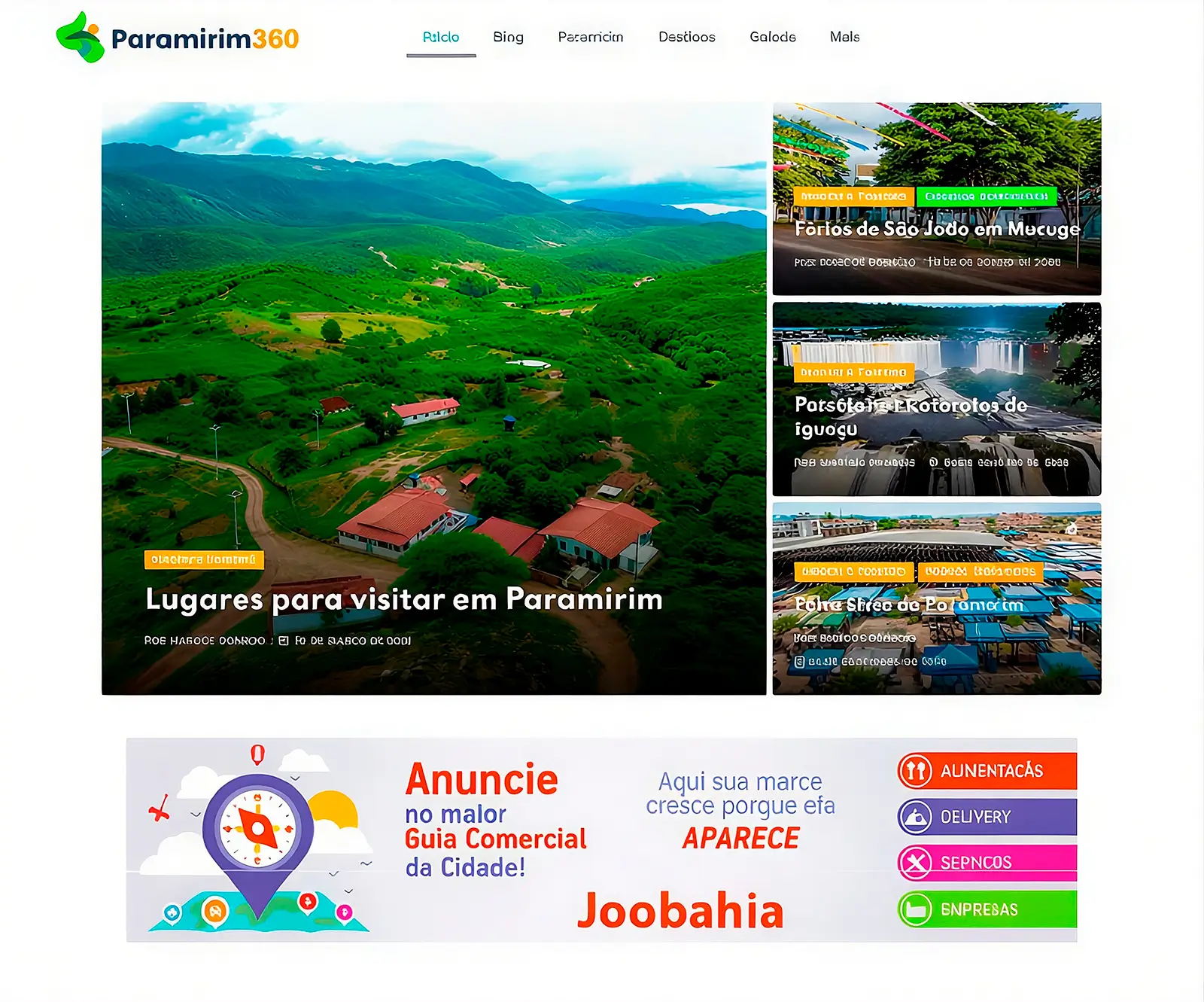 Página inicial do site Paramirim360, portal de turismo de Paramirim BA com informações sobre pontos turísticos, fotografias e atrações da cidade.