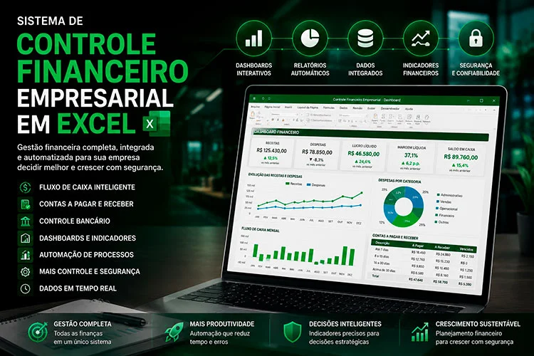 Controle Financeiro Empresarial em Excel para gestão de receitas e despesas