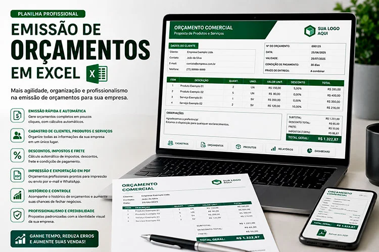 Planilha de Orçamento em Excel personalizada para emissão de propostas comerciais