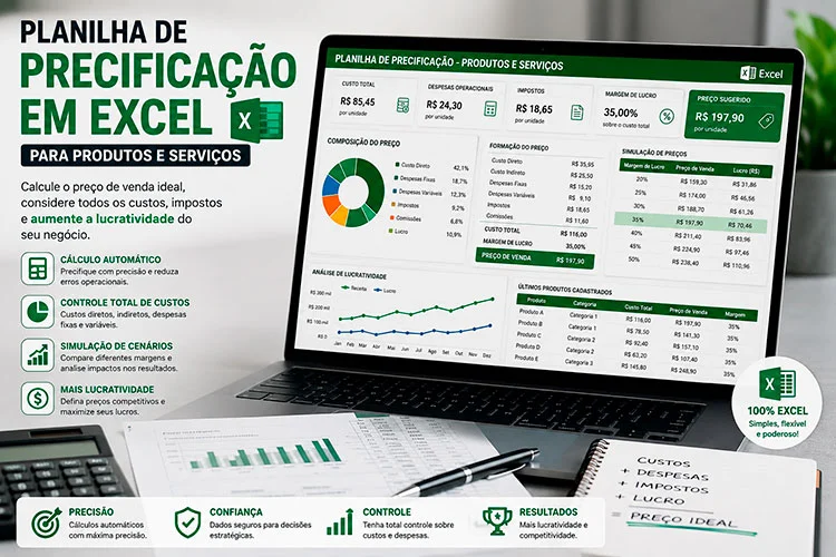 Planilha de Precificação em Excel para cálculo de preços, custos e margem de lucro