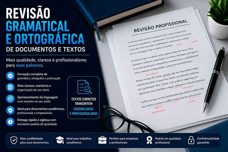 Revisão gramatical de documentos para textos profissionais e acadêmicos