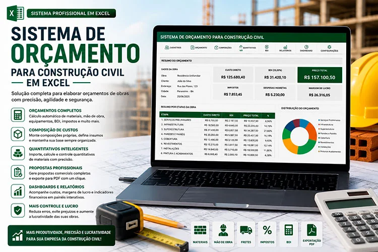 Sistema de Orçamento para Construção Civil em Excel para cálculo de custos de obras