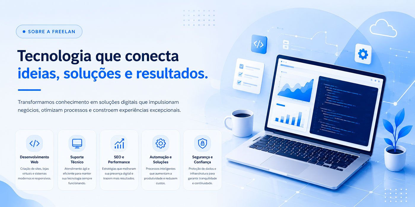 Ilustração representando a Freelan, marca da Insofti especializada em desenvolvimento web, suporte técnico, SEO, automação e soluções digitais para empresas e profissionais.