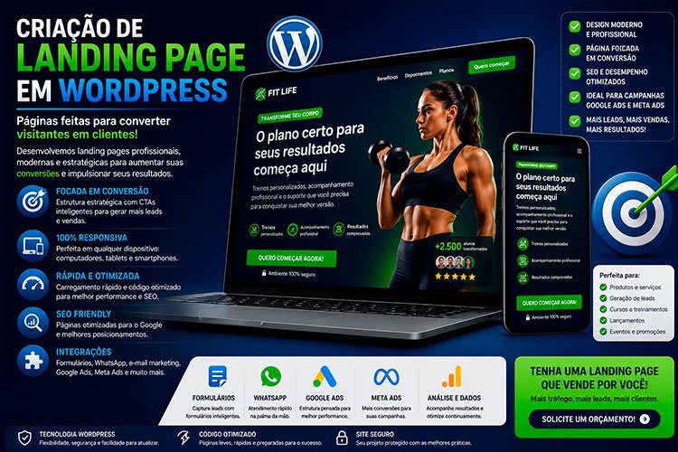 Criação de Landing Page em WordPress para captar leads, aumentar conversões e gerar mais vendas.
