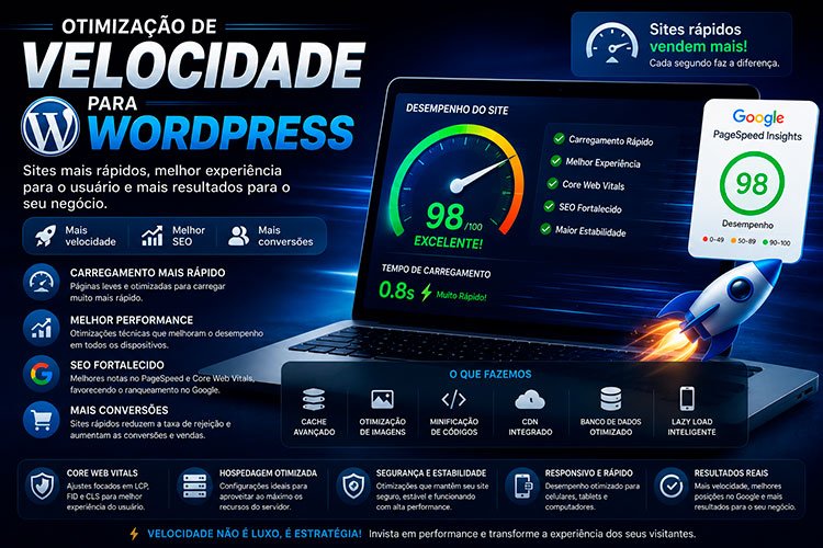 Otimização de Velocidade para WordPress para melhorar desempenho, SEO e carregamento das páginas.